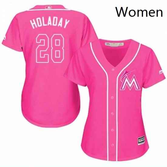 Womens Majestic Miami Marlins 28 Bryan Holaday Authentic Pink Fashion Cool Base MLB Jersey